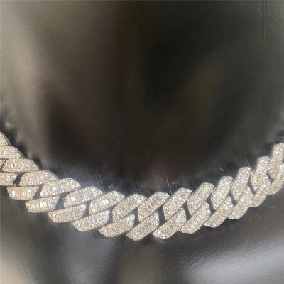 9.25 Hardness Miami Cuban Link Chain Baguette 925 Sterling Silver 15mm Cuban Chain