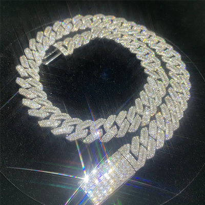 9.25 Hardness Miami Cuban Link Chain Baguette 925 Sterling Silver 15mm Cuban Chain