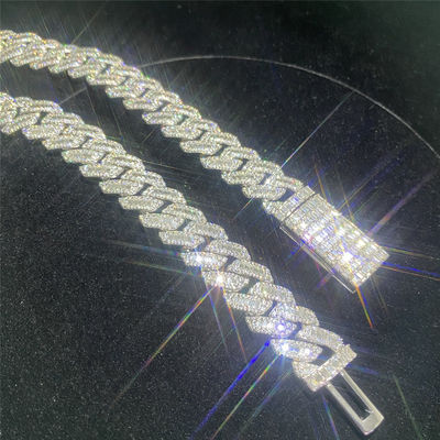 9.25 Hardness Miami Cuban Link Chain Baguette 925 Sterling Silver 15mm Cuban Chain