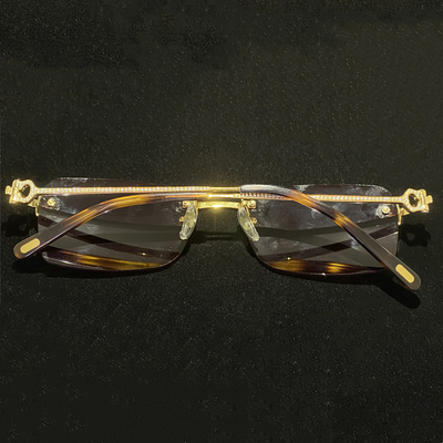 Stylish Design Solid Gold Hip Hop Gold Glasses Rimless Diamond Cut Sunglasses
