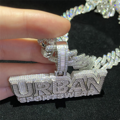 Jewelry 925 Moissanite Pendant Hip Hop Chains Sterling Silver 18k Baguette Cut Necklace VVS