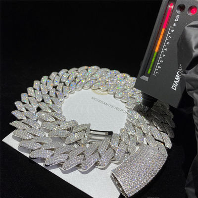 Joyería de cadena de encargo Diamond For Men de Sterling Silver Moissanite Cuban Link